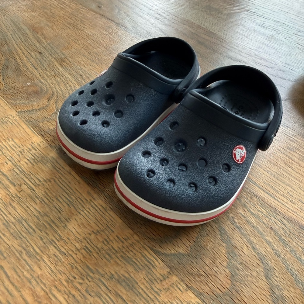 CROCS Kids Dark Blue Clogs with Red Stripe